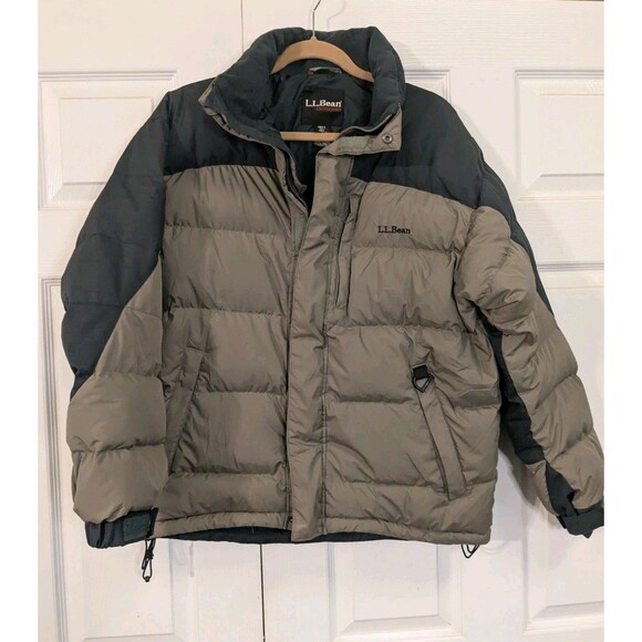 L.L. Bean Mens Jacket Coat Goose Down Vintage Sz Medium Tan and Black Gorpcore - Picture 1 of 8